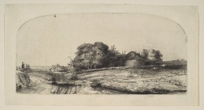 Paisagem com Hay Barn e um rebanho de ovelhas, 1652. de Rembrandt van Rijn