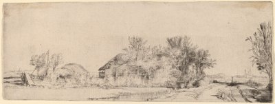 Paisagem com uma estrada ao lado de um canal de Rembrandt van Rijn