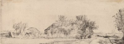 Paisagem com uma estrada ao lado de um canal, c. 1652. de Rembrandt van Rijn