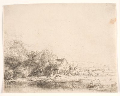 Paisagem com uma vaca a beber de Rembrandt van Rijn