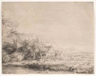 Paisagem com uma vaca a beber de Rembrandt van Rijn
