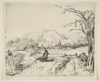 Paisagem com um pastor e um cachorro, ca. 1653 de Rembrandt van Rijn