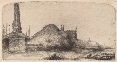 Paisagem com um obelisco, c. 1650. de Rembrandt van Rijn