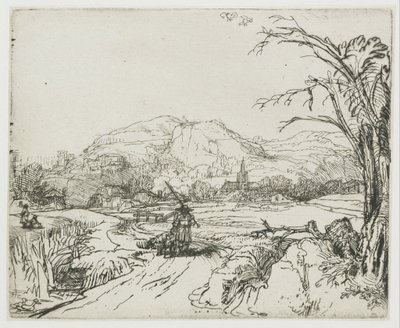 Paisagem com um desportista e cães de Rembrandt van Rijn