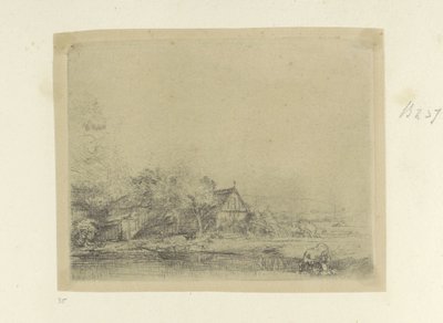 Landschap conheceu drinkende koe Coleção de oitenta e cinco gravuras originais (título da série) de Rembrandt van Rijn