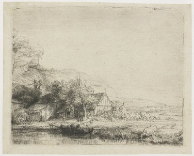 Paisagem com uma vaca a beber de Rembrandt van Rijn