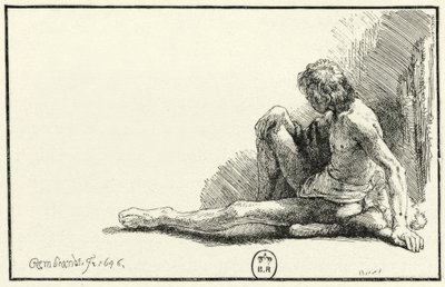 Nu masculino, sentado no chão de Rembrandt van Rijn