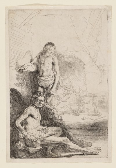 Nu masculino sentado e em pé de Rembrandt van Rijn