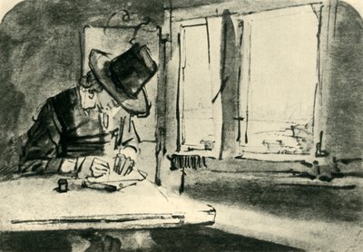 Desenho do homem na janela, meados do século XVII, 1943. de Rembrandt van Rijn