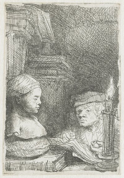 Homem a desenhar a partir de um elenco de Rembrandt van Rijn
