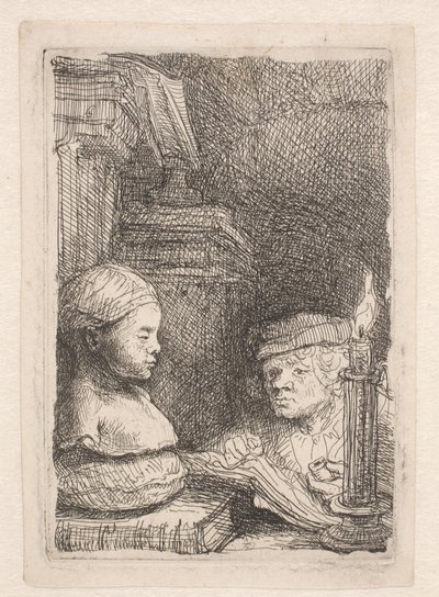 Homem a desenhar a partir de um molde de Rembrandt van Rijn