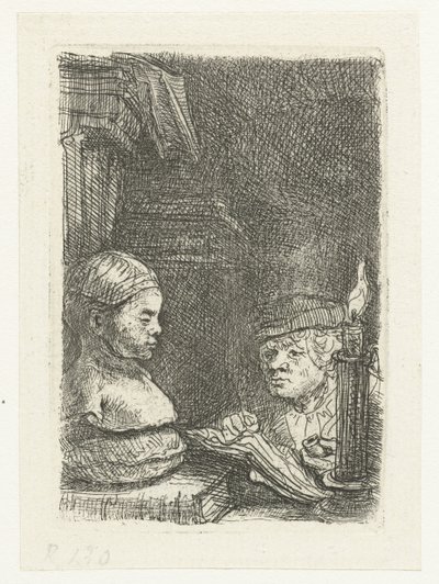 Homem a desenhar a partir de um molde de Rembrandt van Rijn