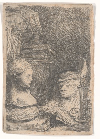 Homem, desenho, de, um, elenco de Rembrandt van Rijn