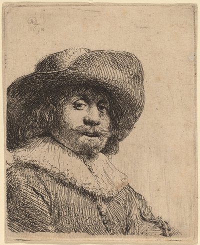 Homem em um chapéu de abas largas de Rembrandt van Rijn
