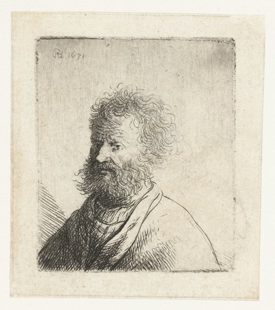 Homem com barba quadrada e cabelo encaracolado: busto de Rembrandt van Rijn