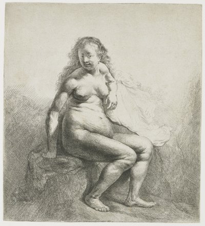 Mulher nua em um monte de Rembrandt van Rijn