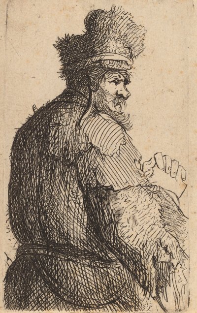 Velho visto de trás, perfil à direita, c. 1631. de Rembrandt van Rijn