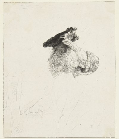 Ancião a proteger os olhos com a mão de Rembrandt van Rijn