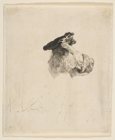 Velho protegendo os olhos com a mão, c. 1639. de Rembrandt van Rijn