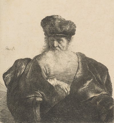 Velho com barba, gorro de pele e manto de veludo, ca. 1631., c. 1631. de Rembrandt van Rijn