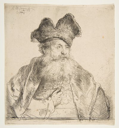 Velho com um boné de pele dividido. de Rembrandt van Rijn