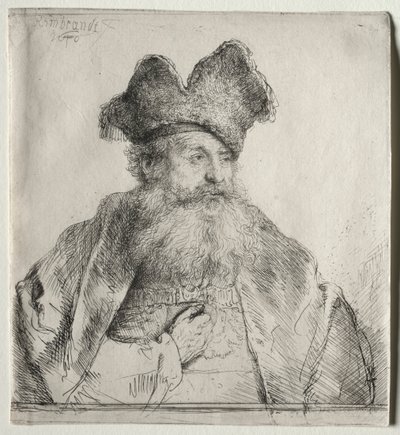 Velho com um boné de pele dividido, 1640. de Rembrandt van Rijn