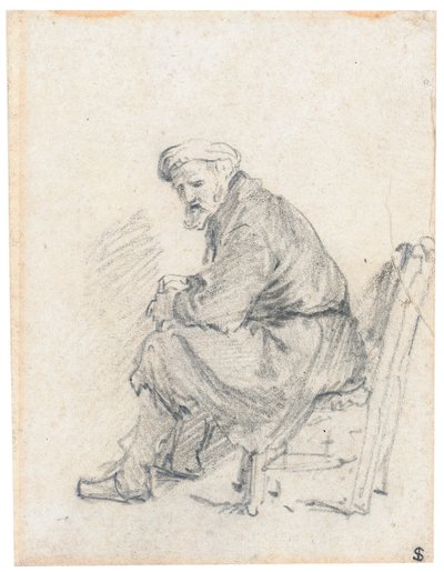 Velho em um turbante, sentado de perfil, virando para a esquerda de Rembrandt van Rijn