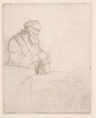 Ancião em meditação, apoiado num livro de Rembrandt van Rijn