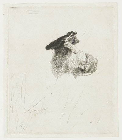 Um homem idoso a proteger os olhos com a mão de Rembrandt van Rijn