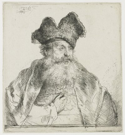 Velho com um gorro de pele dividido de Rembrandt van Rijn