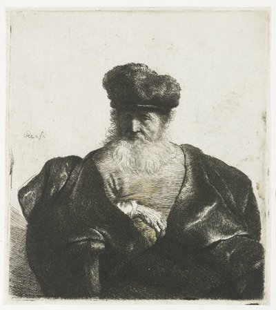 Velho com barba, touca de pele e capa de veludo de Rembrandt van Rijn