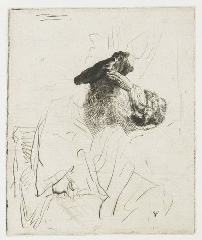 Um homem idoso que protege os olhos com a mão de Rembrandt van Rijn