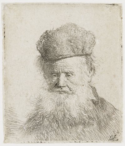 Ancião com gorro de pele e barba comprida de Rembrandt van Rijn