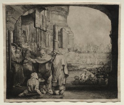 Pedro e João Curando o Aleijado no Portão do Templo, 1659. de Rembrandt van Rijn