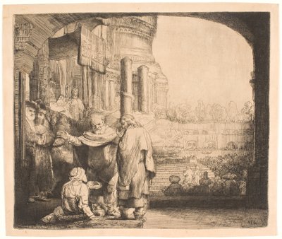 Pedro e João curando o aleijado na porta do templo de Rembrandt van Rijn