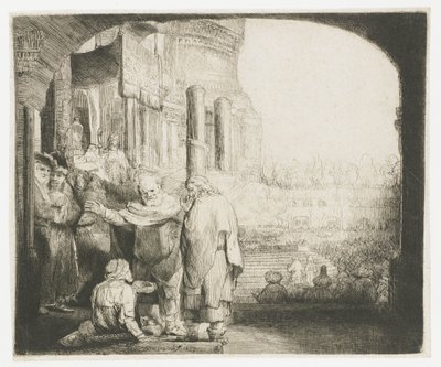 Pedro e João curando o aleijado no portão do templo de Rembrandt van Rijn