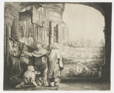 Pedro e João curando o aleijado na porta do templo de Rembrandt van Rijn