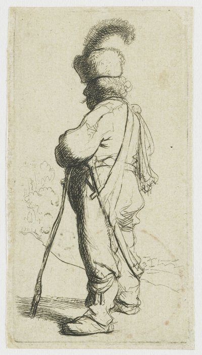 Um polaco apoiado numa bengala de Rembrandt van Rijn