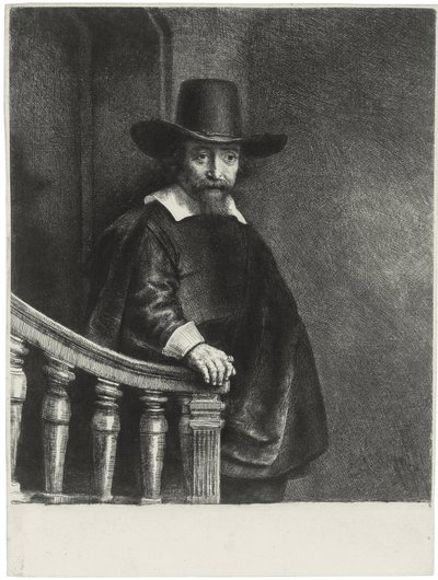 "Retrato do Dr. Bueno" Retrato do médico e escritor Dr. Ephraim Bueno (Ephraim Bueno, médico judeu) Gravura de Rembrandt van Rhijn (1606-1669) de Rembrandt van Rijn