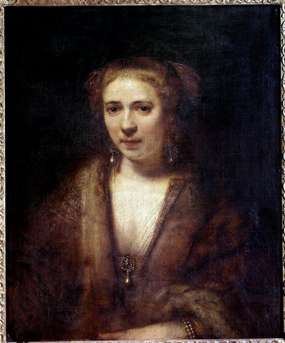 Retrato de Hendrickje Stoffels (1625-1663) na boina de veludo, companheiro do pintor Pintura de Harmensz Van Rijn Rembrandt (1606-1669) Sol do século XVII. 0,61x0,74 m de Rembrandt van Rijn