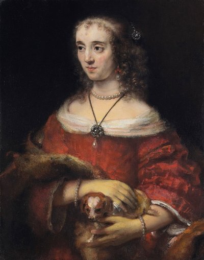 Retrato de uma senhora com um cão de colo, ca 1665 de Rembrandt van Rijn
