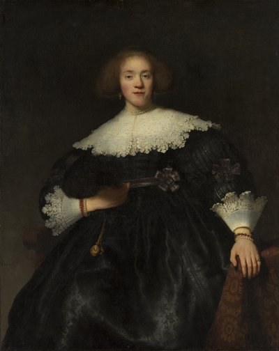 Retrato de uma jovem mulher com um ventilador, 1633. de Rembrandt van Rijn