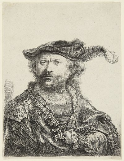 Rembrandt com boné de veludo de Rembrandt van Rijn