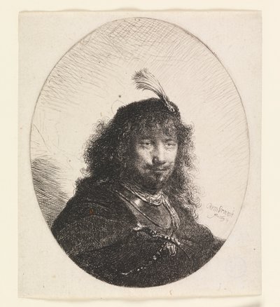 Rembrandt com chapéu emplumado e sabre rebaixado de Rembrandt van Rijn