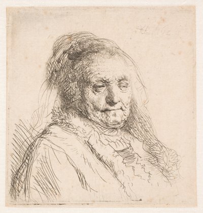 A mãe de Rembrandt: cabeça e busto, em três quartos de Rembrandt van Rijn