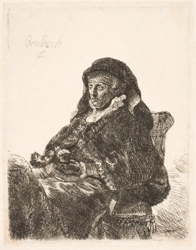 A mãe de Rembrandt com vestido de viúva e luvas pretas de Rembrandt van Rijn