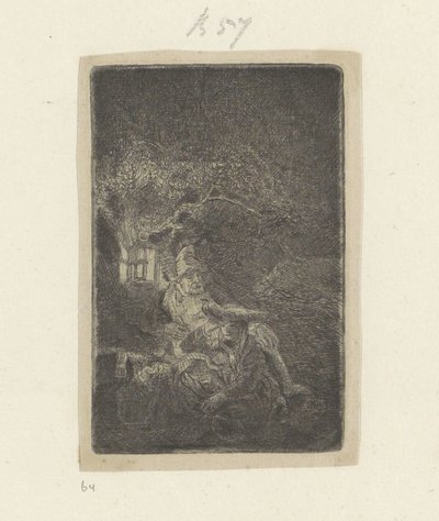 Descanse na fuga para o Egito à noite de Rembrandt van Rijn