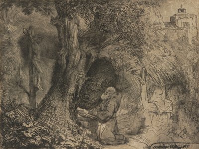 São Francisco debaixo de uma árvore rezando, 1657. de Rembrandt van Rijn