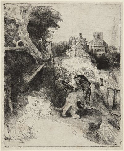 São Jerónimo numa paisagem italiana de Rembrandt van Rijn