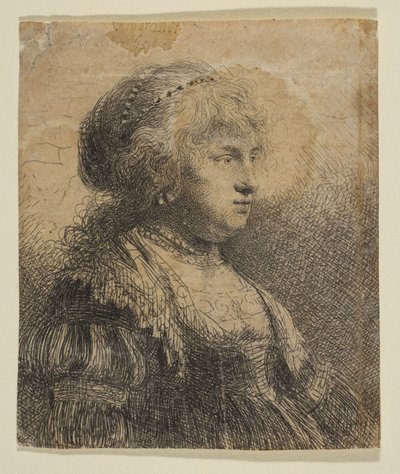 Saskia com pérolas no cabelo, 1634. de Rembrandt van Rijn